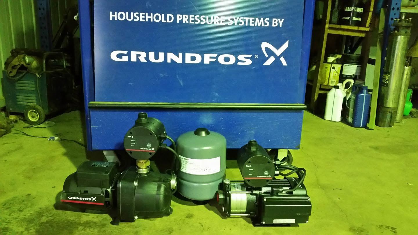 Grundfos household pressure pumps on display